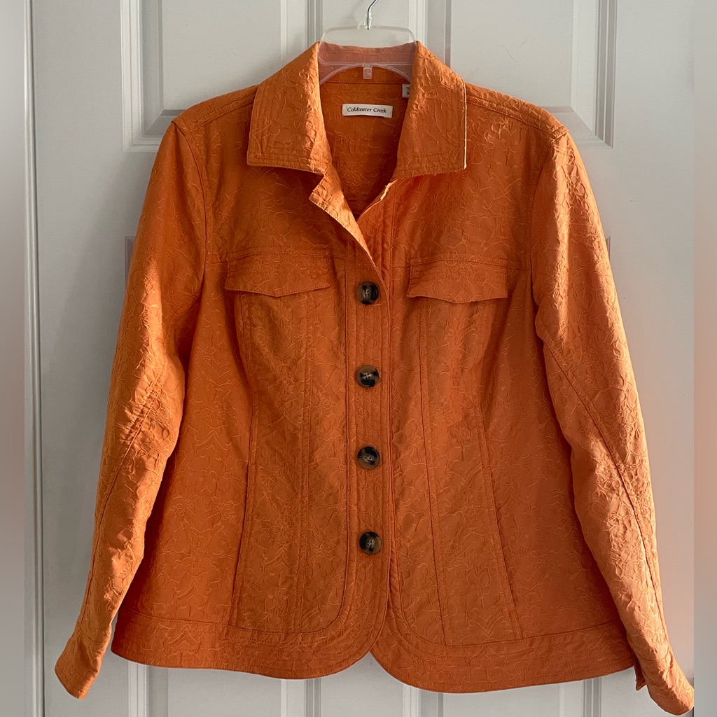 Coldwater Creek Blazer Jacket 18w Orange Embroidered Stretch Lightweight Boho
